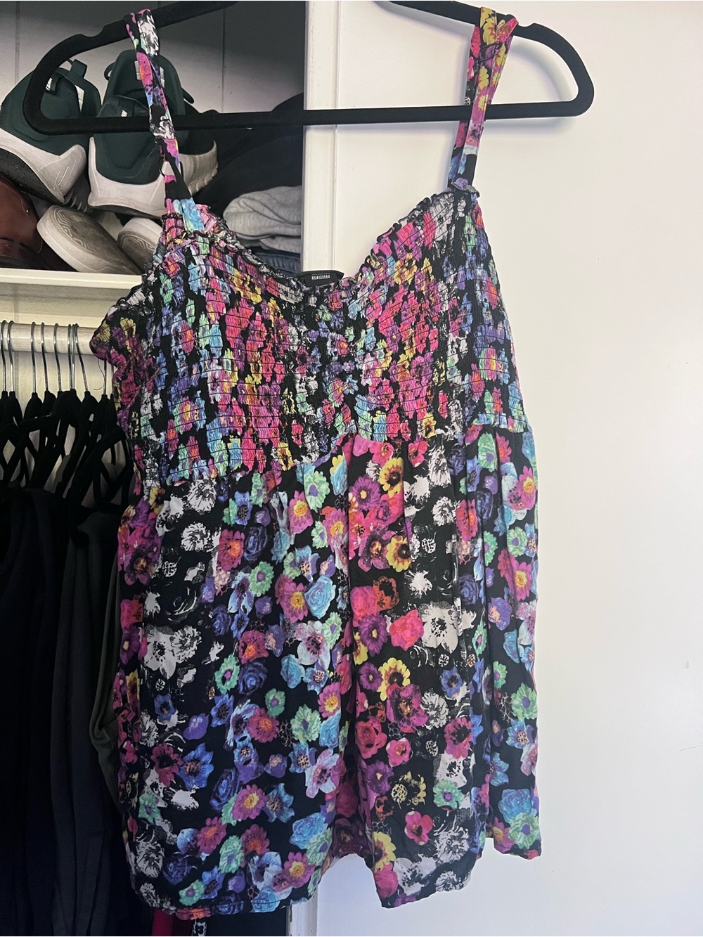 torrid Black Smocked Top with Bright Multicolor Print